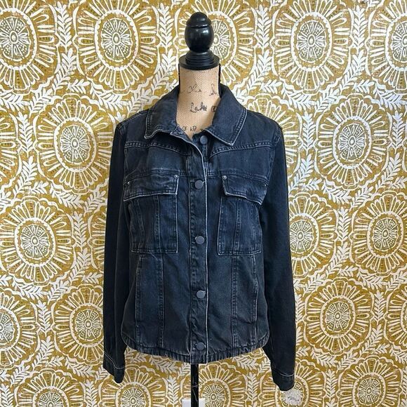 NWT Free People Jade Asymmetrical Hem Denim Jacket in Washed Black size L - Picture 5 of 11